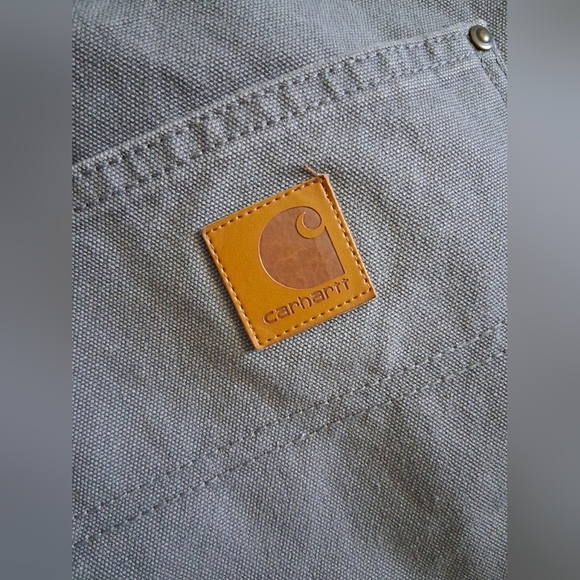 Vintage Carhartt Double Knee Gray Canvas Cotton Workwear Pants 34x32 - Picture 2 of 10